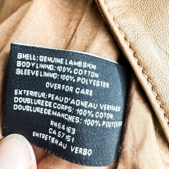 Cole Haan Camel Brown Beige Zipper Closure Lambskin Moto Jacket S - Picture 6 of 9